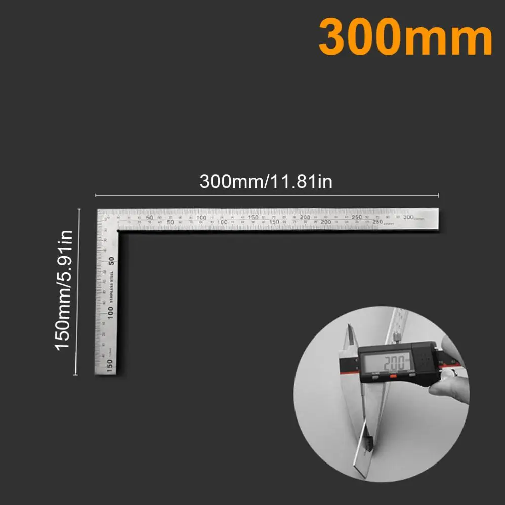 1 Piece 150 x 300mm / 250 x 500mm 90 Degree Stainless Steel Right Angle Ruler for Woodworking / Office