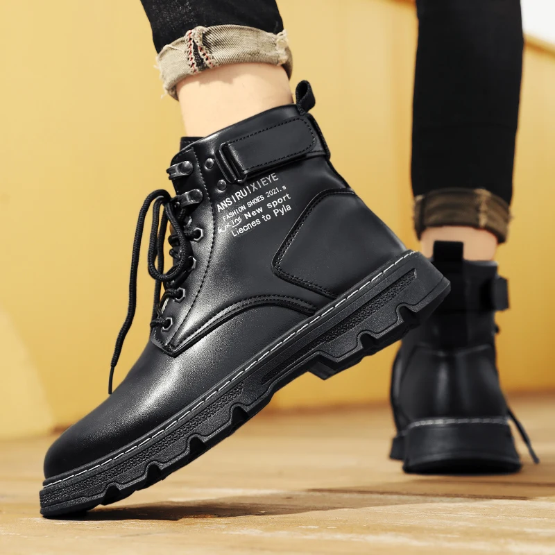 Guys Water Resistant High Cut Trekking Boots Smooth Leather Cushion Insole Anti Slip Trail Daily Walking Footwear