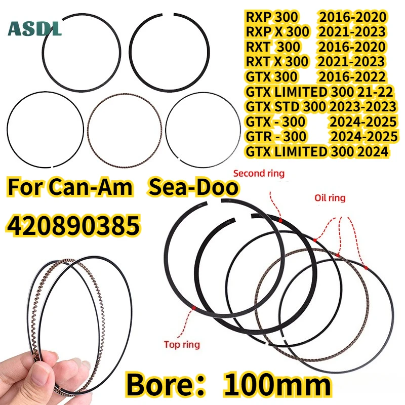 100mm For Can-Am Sea-Doo 1/3pcs 420890385 Motorboats Piston Rings RXP300 RXP X300 RXT300 RXTX 300 GTX300 LIMITED 300 GTR300