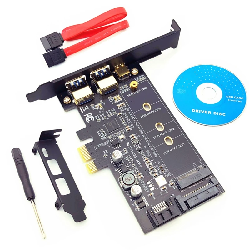 

Dual USB 3.0 & Type-C M.2 Pcie Adapter USB 3.0 PCI Express Riser Card For 2280 2260 2242 2230 NGFF