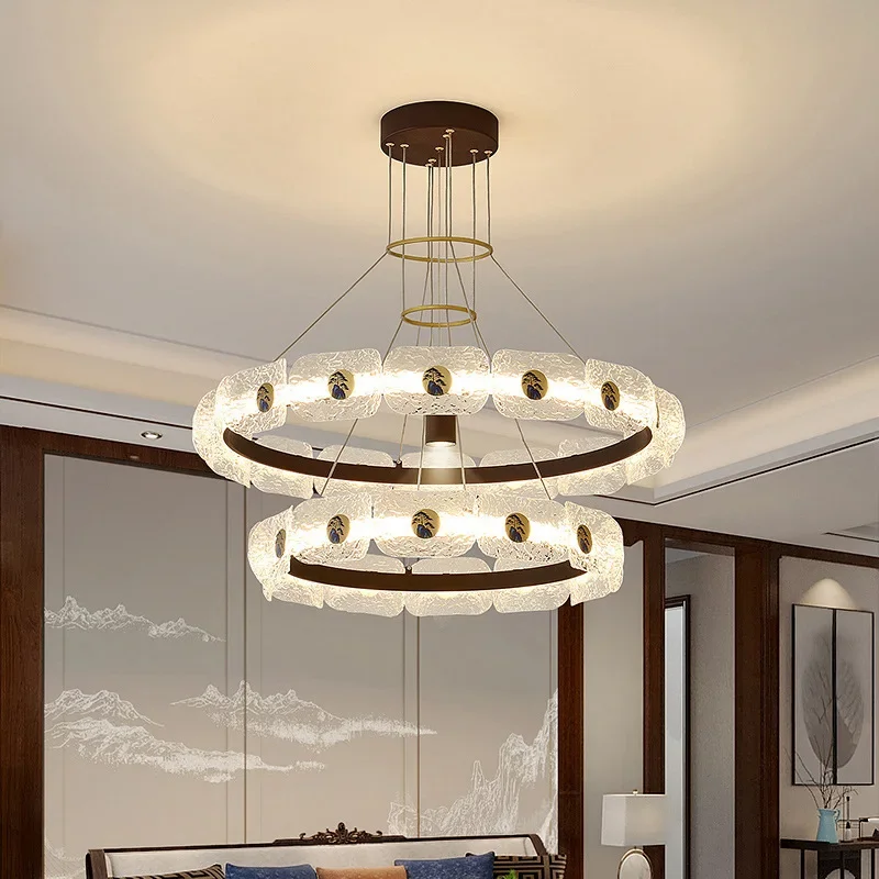 Retro eye protection chandelier living room dining room atmospheric round multi-layer retro high-end villa hall chandelier