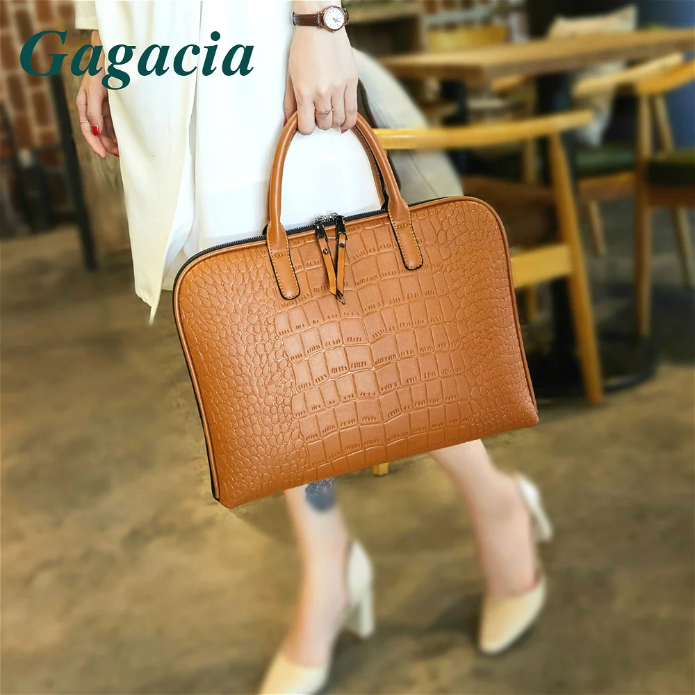 GAGACIA Brown Leather Shoulder Bag For Women Laptop Work Bags Designer For Office Ladies Luxury Handbags Briefcase Bolsos Mujer