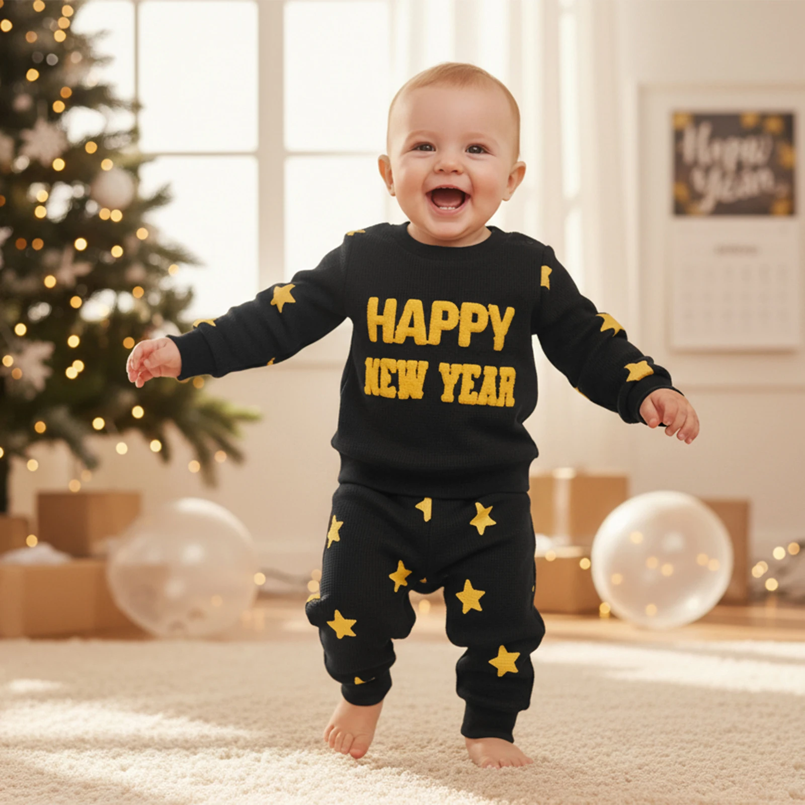 

Suefunskry/Новогодняя одежда для малышей, модный пуловер с длинными рукавами и вышивкой букв и штаны с принтом звезд, комплект из 2 предметов