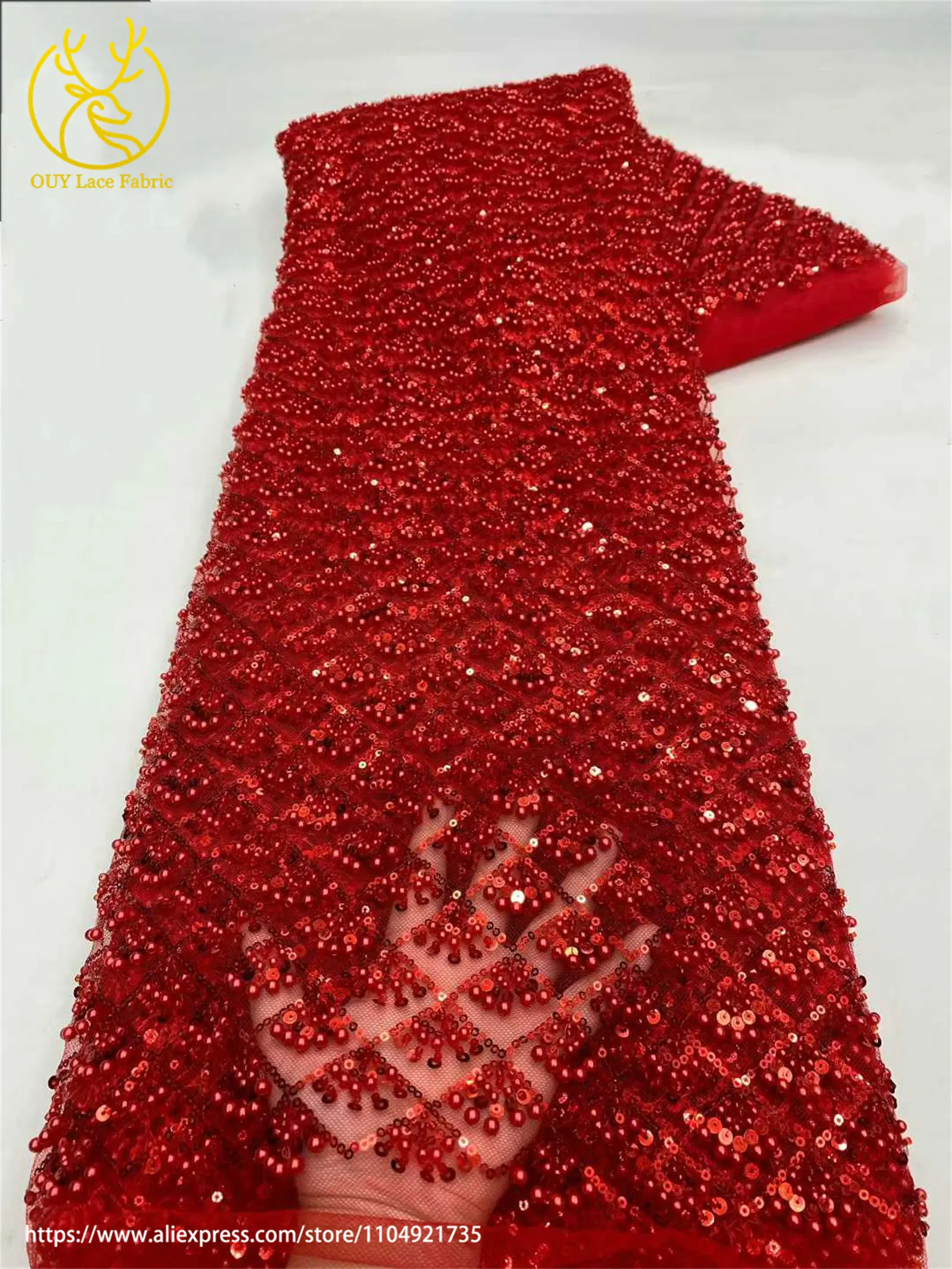 Afrikanischer Perlen-Spitzenstoff 2026 Himmelblau Neueste Nigerianische Französische Pailletten-Tüllspitze Brautkleid Hochzeitskleid Material – Detail 13
