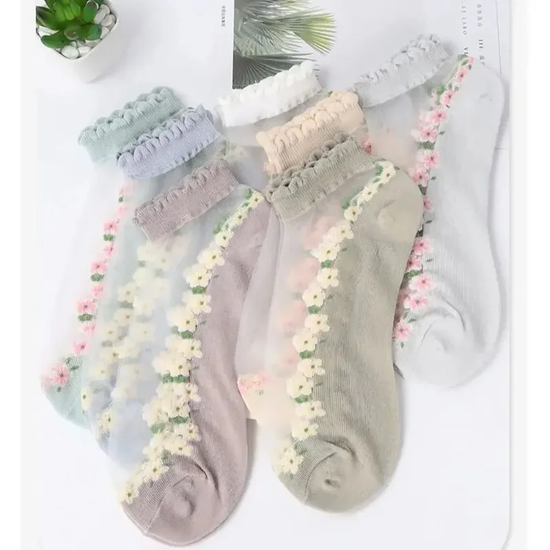 

Crystal Glass Silk Socks Ultrathin Lace Lastic Socks 2025 New Fashion Simple Trend Summer Transparent Breathable Short Socks