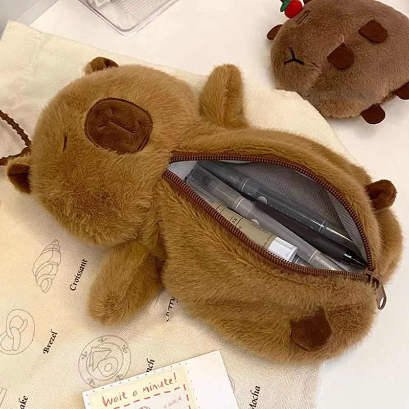 Kawaii Capybara Stationery Pencilcase Pen Case Soft School Supplies Plush Pencil Case Cute Student Stationery Storage Bag