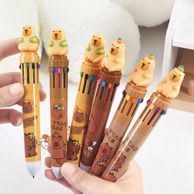 36Pcs Wholesale Creative Kapibara Ten-Color Ballpoint Pen Student Novelty Multi-Color Stationery Gift Cute Push Pen