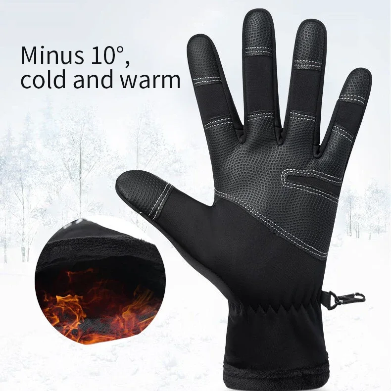 Motorcycle Gloves Winter Thermal Fleece Lined Winter Water Resistant Skin-friendly Touch Screen Outdoor Moto Riding Ski Gloves image 3