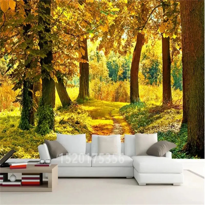 

beibehang Custom wallpaper 3d murals beautiful autumn landscape forest road scenery living room TV background wall paper mural