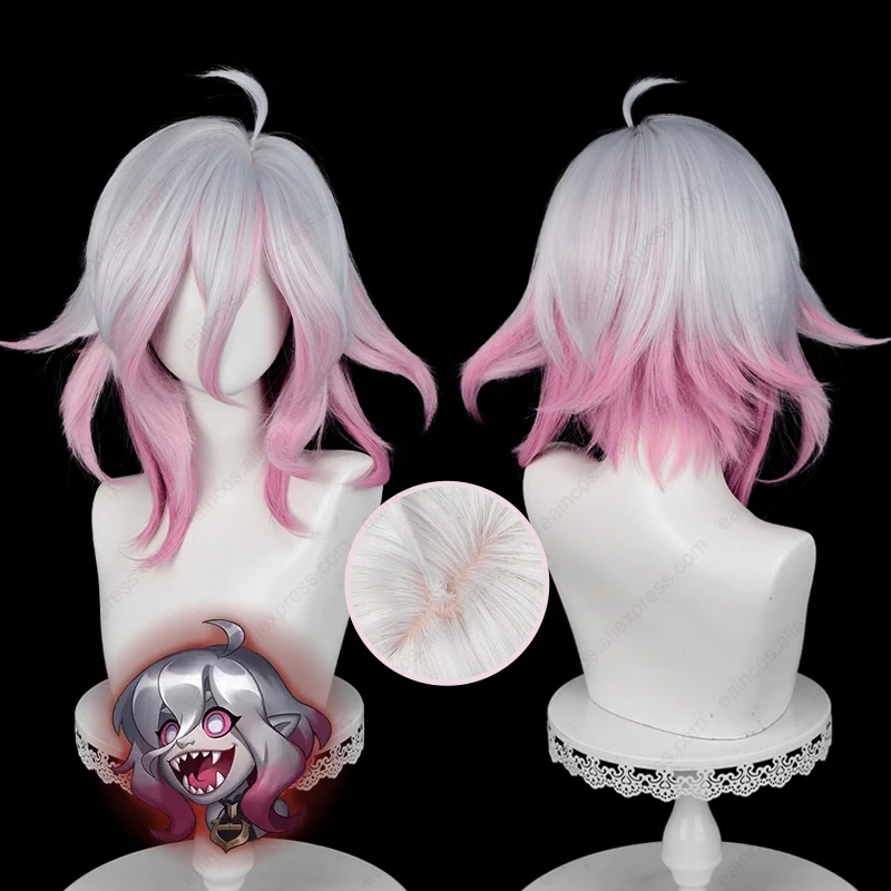 Peluca de Cosplay LOL Briar, pelo sintético resistente al calor, 42cm de largo, plateado, blanco, rosa oscuro, degradado