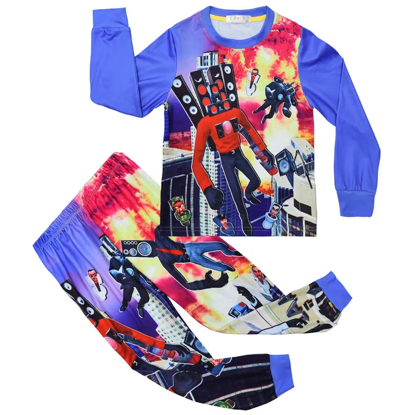 Skibidi-Conjunto de Pijamas Infantil, Top e Calças, TV, Homem, Audio Man, Game Sleepwear, Kids Outfits, Meninos, Meninas, Sportwear, 2pcs