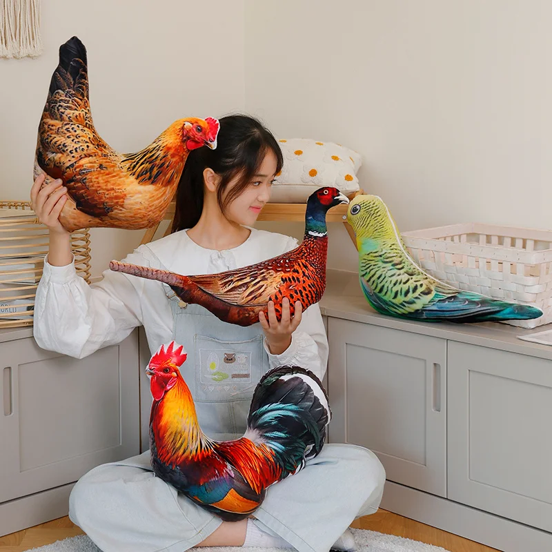 Simulation 3D Bird Plush Toy Stuffed Goose Chicken Rooster Hen Duck Pigeon Dove Parrot Pheasant Mandarin Duck Pillow Cushion