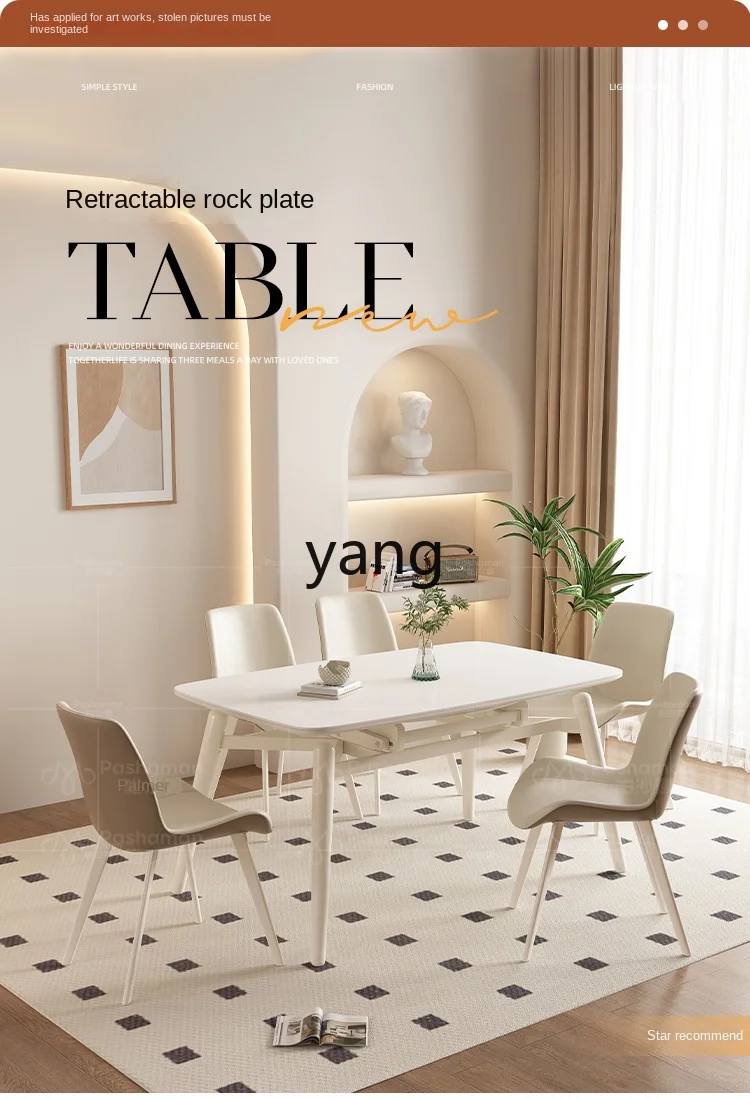 Yjq Cream Style Dining Tables and Chairs Set Household Multi-Functional Collapsible round Full Support Stone Plate Dining Table