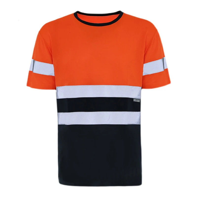 Logo Custom Hi Vis T Shirt Reflective Safety Lime Orange Short Sleeve High Visibility O-Neck Shirt Two Tone Workwear