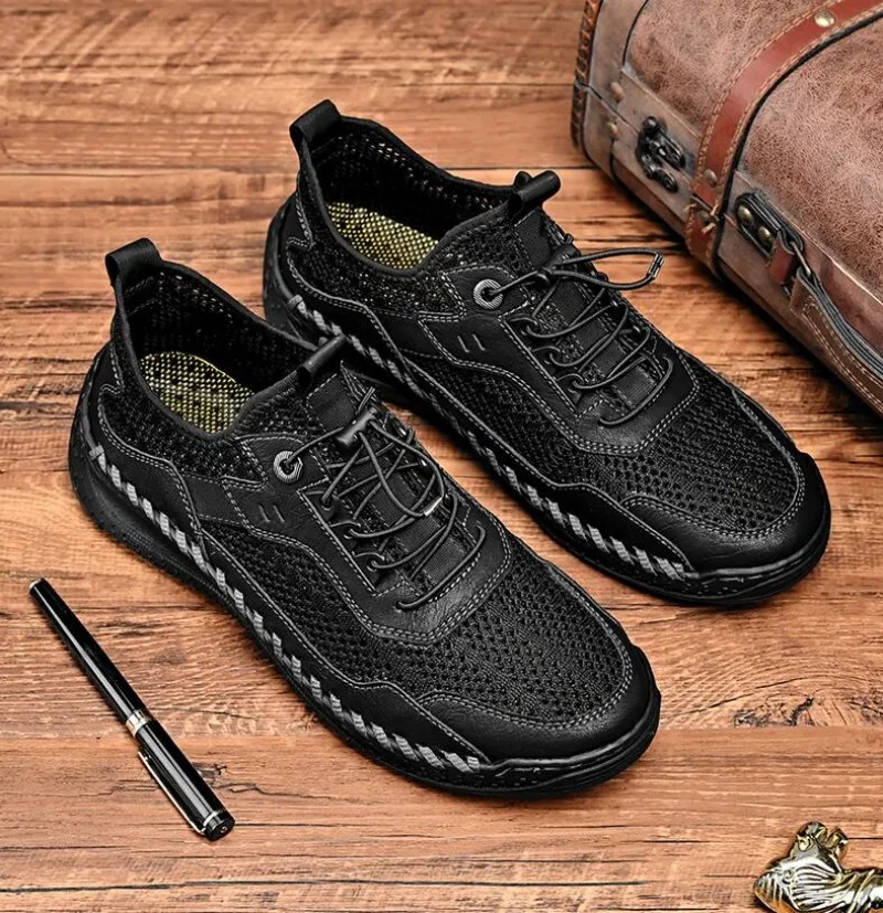 Summer Mesh Breathable Shoes Men Casual Sneakers Driving Shoe Leather Loafers Men Shoes Hot Sale Moccasins Tooling Shoe Footwear