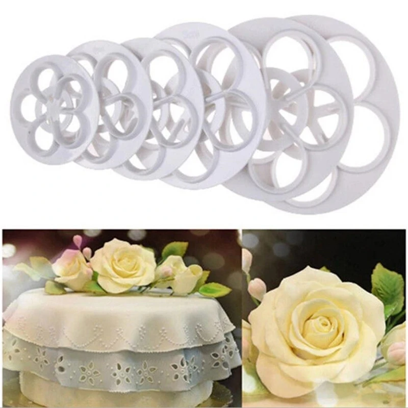 6Pcs/Set Rose Flower Fondant Cake Mold Sugar Craft Portable Decorating Cookie Cutter Mold Gum Paste Cutter Tool Decorating Tools