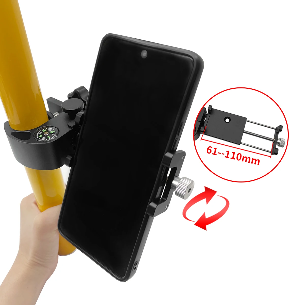 

High Quality Data Collector Pole Clamp With Compass Phone Holder Bracket Cradle For Surveying Instrument GNSS GPS RTK