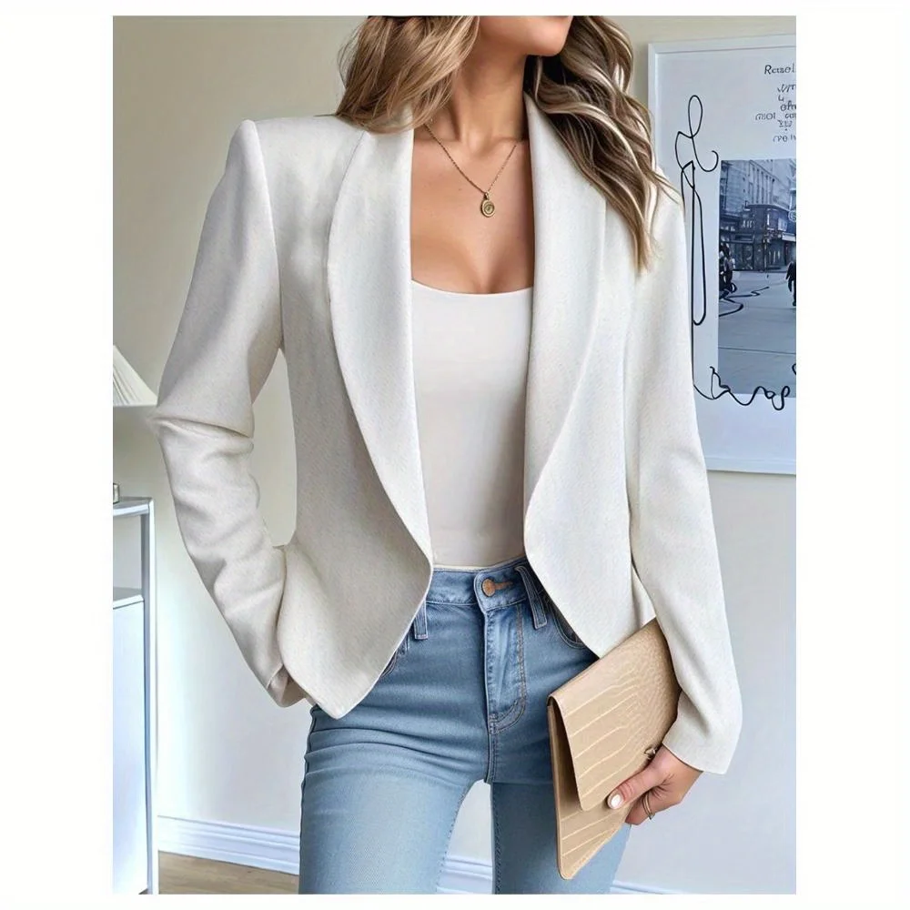 

Ladies' temperament, elegance, solid color, top cardigan, ant cloth with shoulder pads, long-sleeved blazer for women