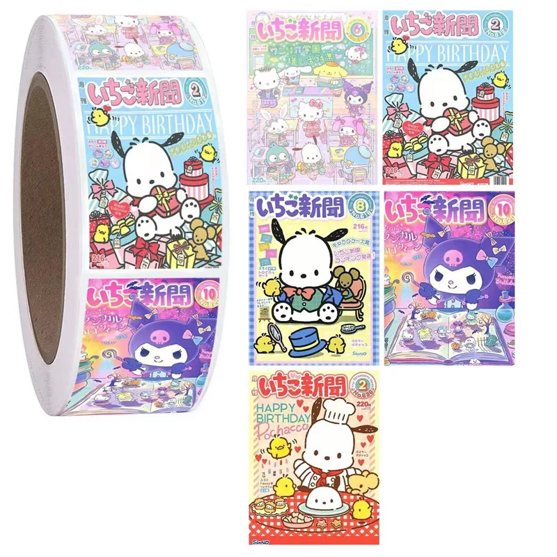 500pcs/ Roll Sanrio Hello Kitty My Melody Sticker Baking Packaging Label Seal Sticker Circular Diy Decorative Diary Label Gift