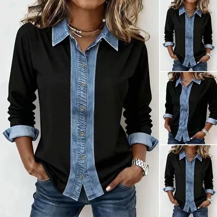 

2026 Oversized Denim Shirt Casual Loose Layered Denim Shirt Vintage Washed Button Denim Shirt Light Breathable Layered Top