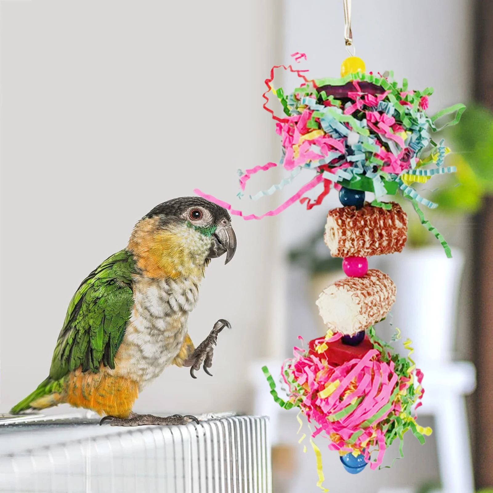 Kauspielzeug zum Klettern von Vögeln, buntes hängendes Kauspielzeug zum Zerkleinern, geeignet für Lovebird-Käfigspielzeug