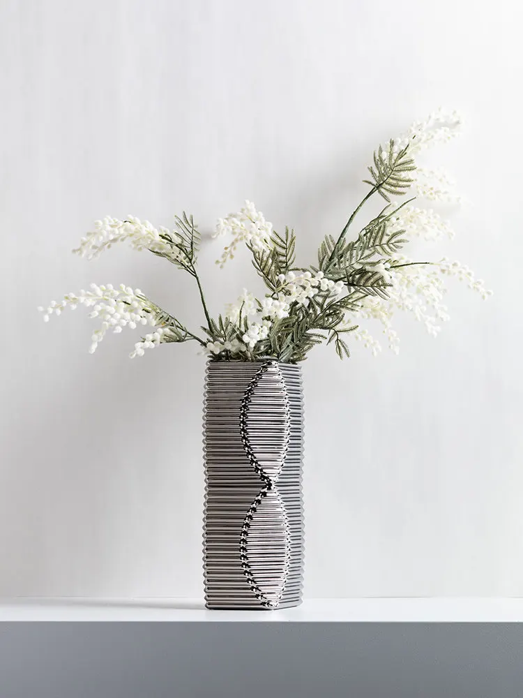 OrnamentArchitectural Modeling Flower Ware Silver Ceramic Modern Light Luxury Model Room Home Living Room