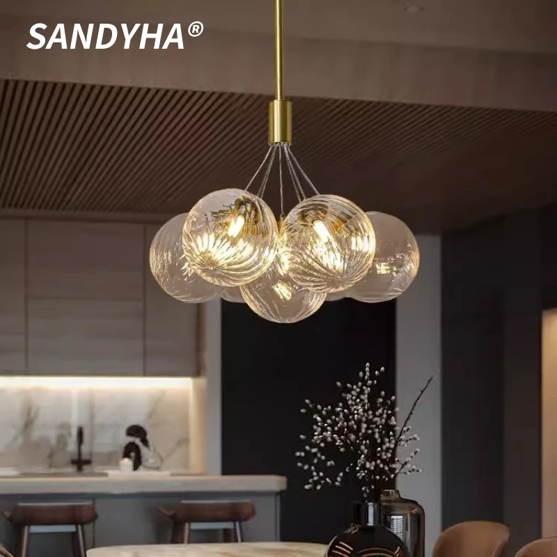 

SANDYHA Nordic Full Copper Bubble Ball Glass Pendant Lights for Living Room Decoration Restaurant Interior Lighting Fixtures