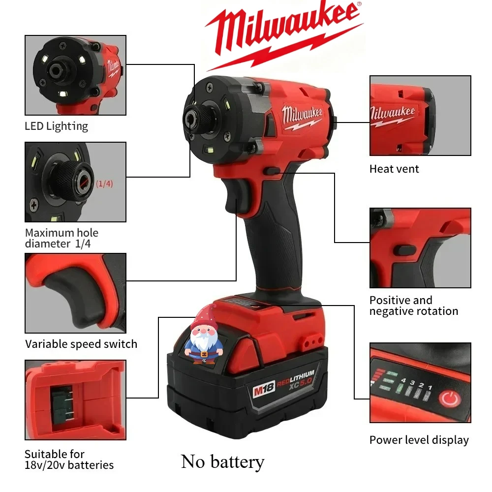 

Original Genuine Milwaukee 18v brushless impact driver High efficiency torque lithium battery impact driver electric power too