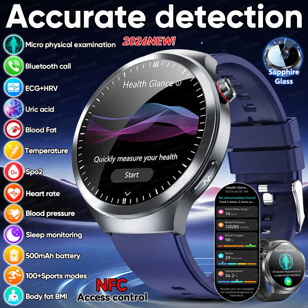 

2026 New Accurate detection Health Care Smart Watch ECG+PPG Blood Pressure 1.73 "AMOELD Screen BT Call Smartwatch For Men Women