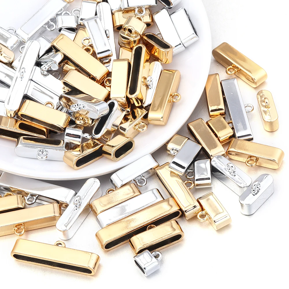 DC 10pcs/lot Alloy Metal End Caps Crimp Beads Clasp For Flat Leather Cord End Clasps Gold Color Connectors for Jewelry Making