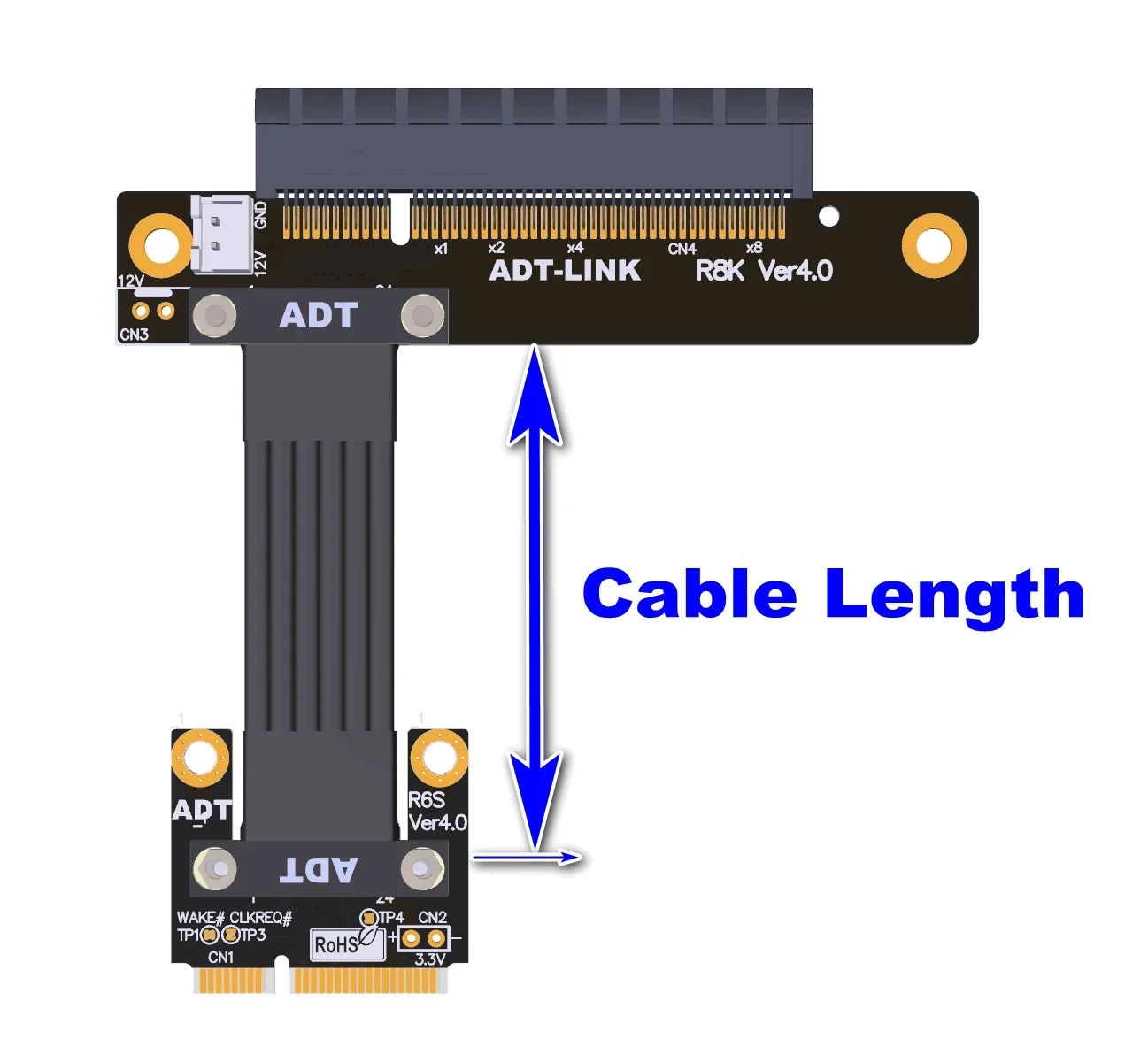 ADT Mini PCIE mPCIe (MiniCard) ke PCIe 4.0x8 PCI-E 8x kabel ekstensi adaptor Gen4 mini-pcie kabel pita dengan Sata Power