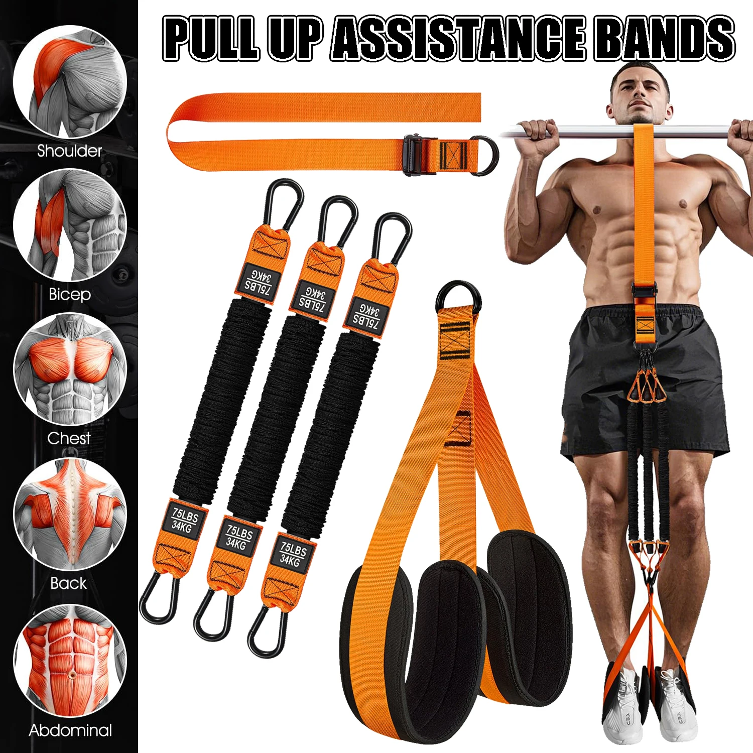 Pull Up Assistance Bands with Fabric Feet/Knee Rest Heavy Duty Resistance Band for Pull Up Bar Assist for Strength Training