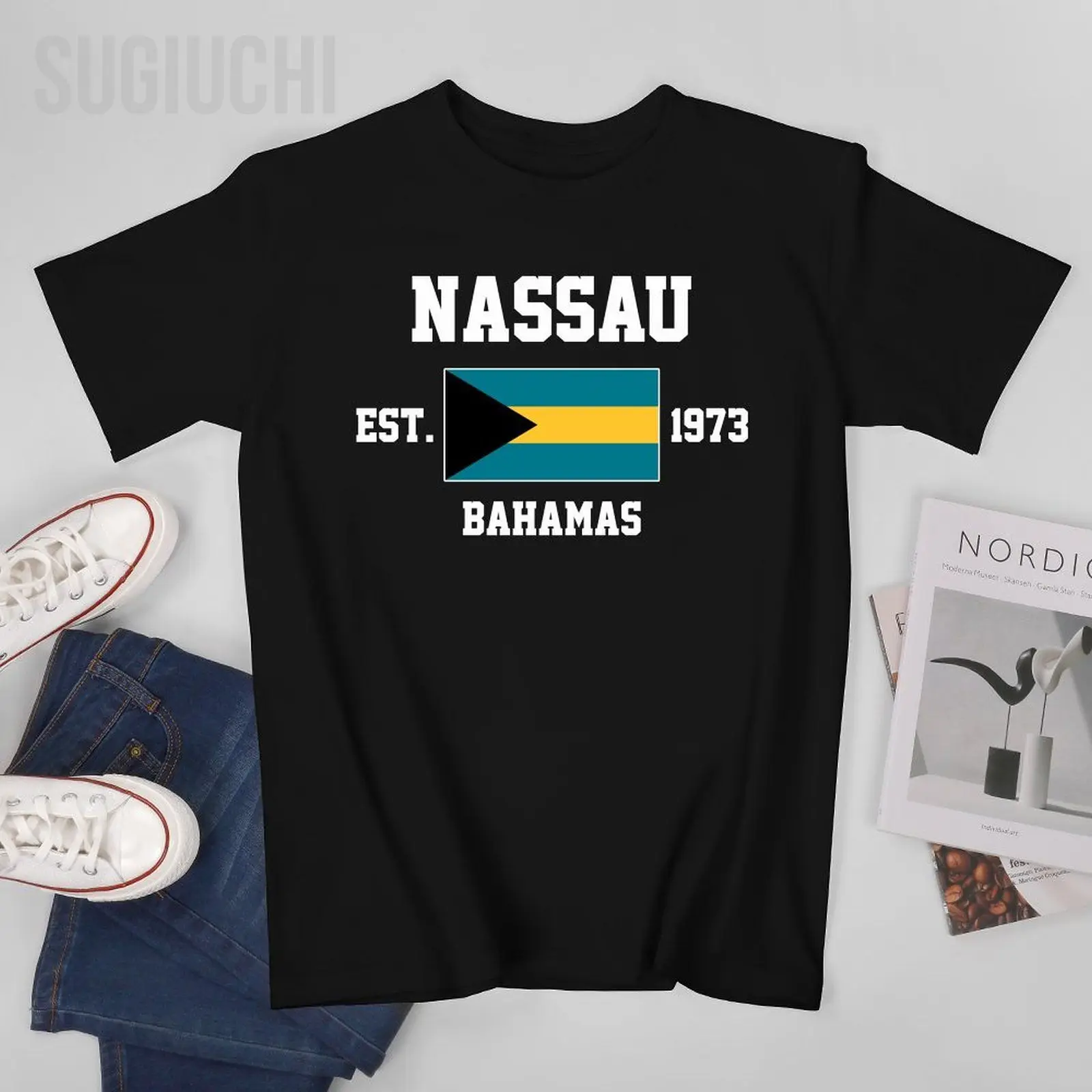 Patriotic Flag Bahamas EST.1973 Nassau Men Tshirt Tees T-Shirt O-neck T Shirts Women Boys Clothing 100% Cotton