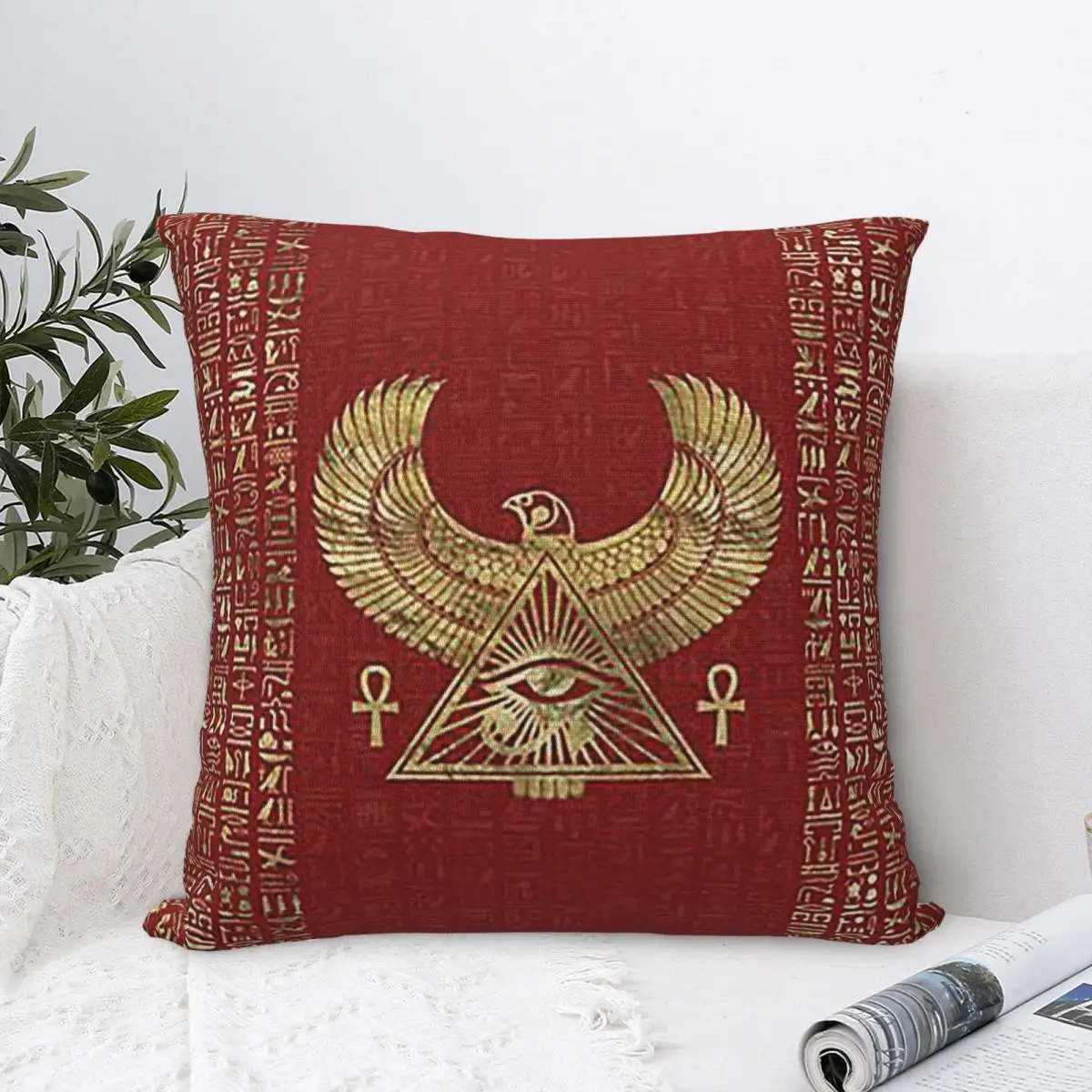 Eye Of Horus Wadjet Gold On Red Leather Pillowcase Cushion Comfort Throw Pillow Sofa Decorative Cushions Used Home Living Room