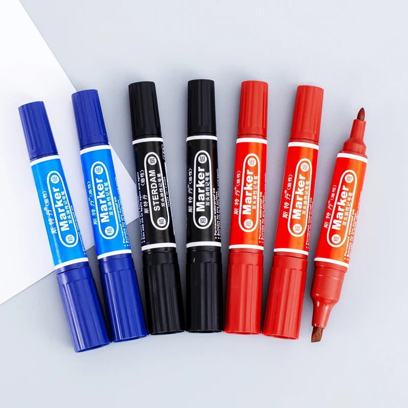 Double-Ended Oil-Based Markers,Large-Tip Pen Refillable High-Capacity Logistics Marker, 6mm-1mm Nib,Quick-Drying,Non-Erasable