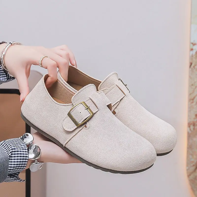 Women Suede Boston Clogs Shoes Adjustable Buckle Flat Slip On Mules Casual Walking Birken Style Closed Toe Comfort Loafers