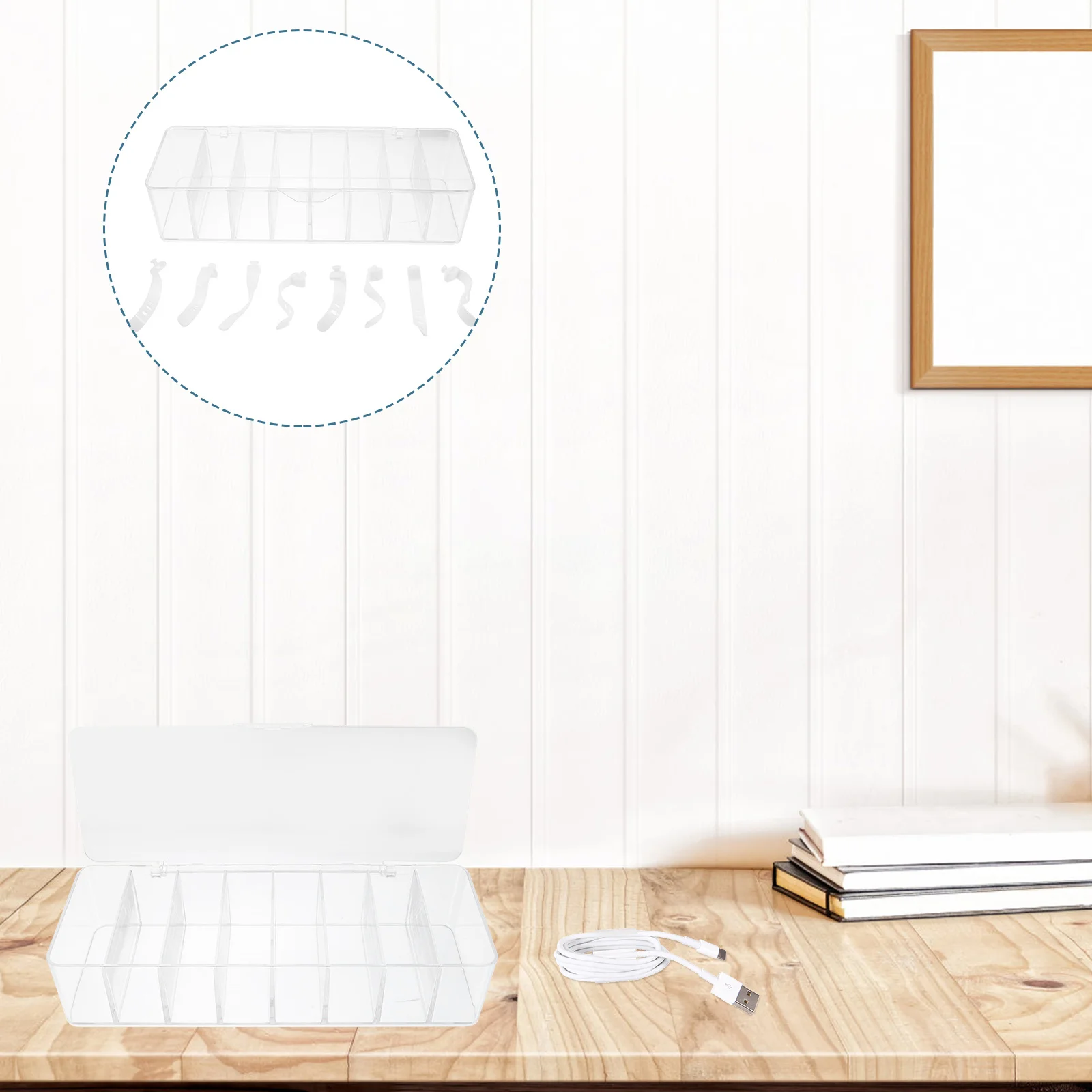 10pcs Cable Management Box 6 Compartment Plastic Cord Organizer Case For Desk Wall Corner Transparent Wire Storage Holder