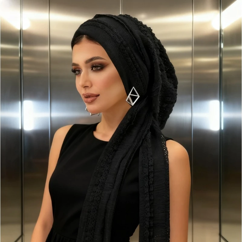 

Элегантный модный хиджаб Lotus Wrinkle с длинным узлом-завязкой для женщин на каждый день