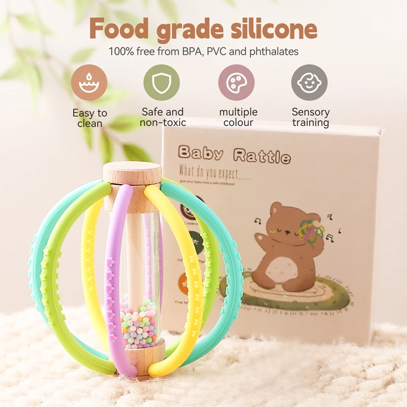 Rainbow Baby Silicone Teether Toys Rain Stick Hourglass Rain Music Rattle Ball Baby Montessori for Kids Educational Sensory Toys