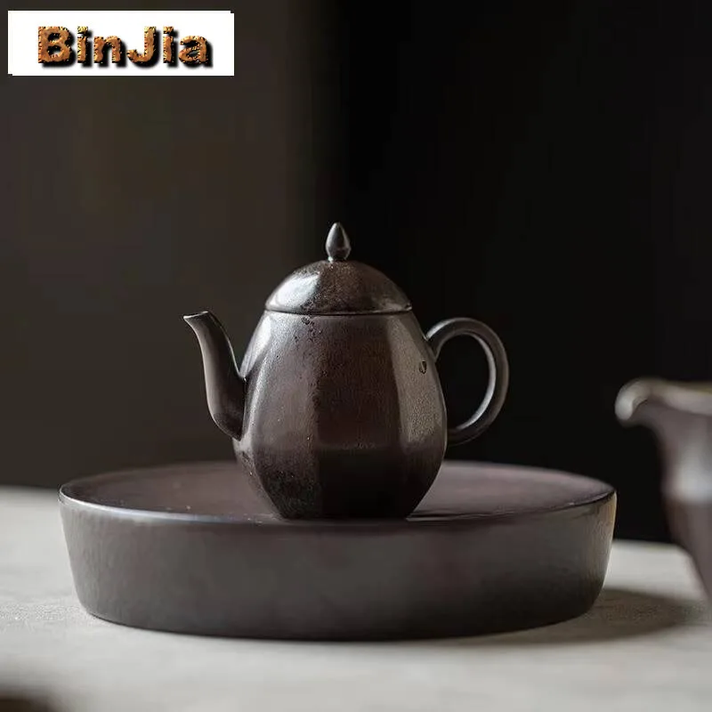 

130ml Blackcurrant Purple Tea Pot Handmade Coarse Pottery Teapot Aesthetic Maker Kettle Dahongpao Ceremony Ornament Accessories