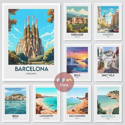 Spain Madrid Menorca Ibiza Seville Traveling Poster Canvas Printing Spain Cities Wall Art Decor Spanish Scenery Home Room Decor