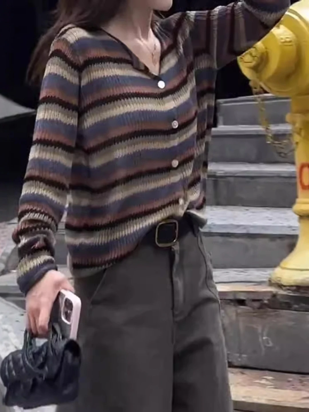 V-Ne Gebreide Trui Dames Plus Size Streep Kleur Blo Vintage Sle Lange Sve Open Vest Vrijetijdskleding Herfst Top