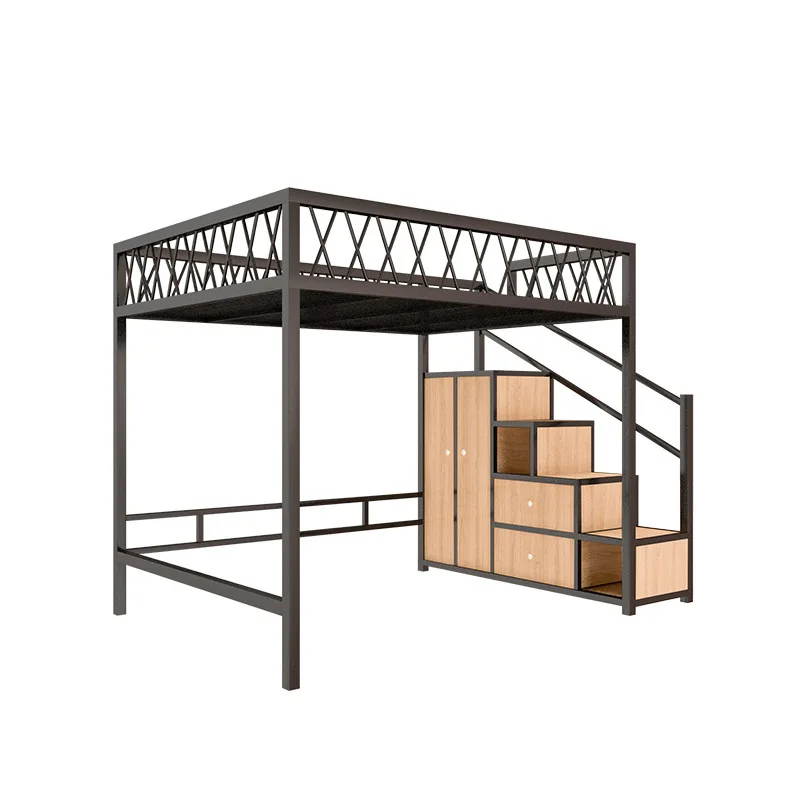 

Small apartment elevated bed with ladder cabinet multi-functional simple space pavilion bed