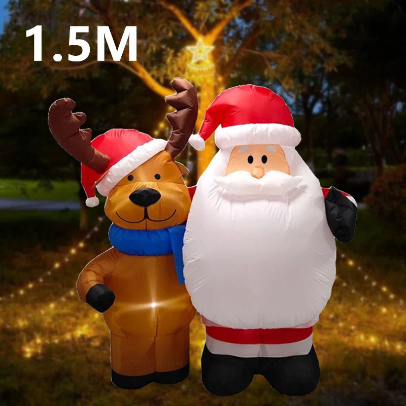 

1.5M inflatable Santa Claus and deer LED lights for indoor and outdoor courtyard decoration, Christmas and New Year decorations