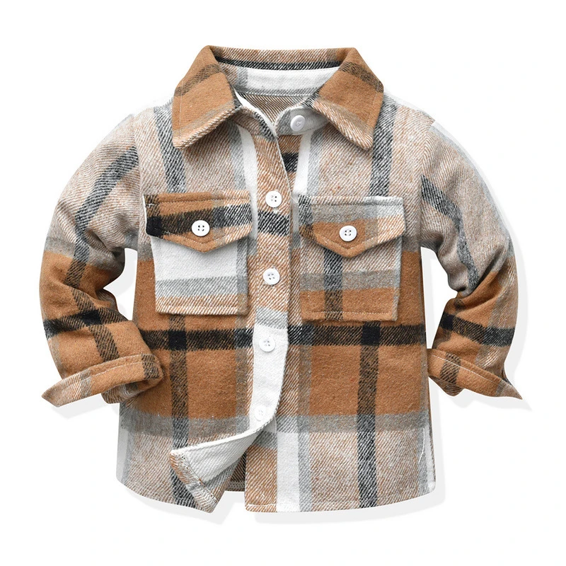 Shirt jacket Classic Plaid Spring Autumn thickened Sports Casual Warm Wear Tops Boys Girls 2-10 Year Fashion Children\'s Clothing