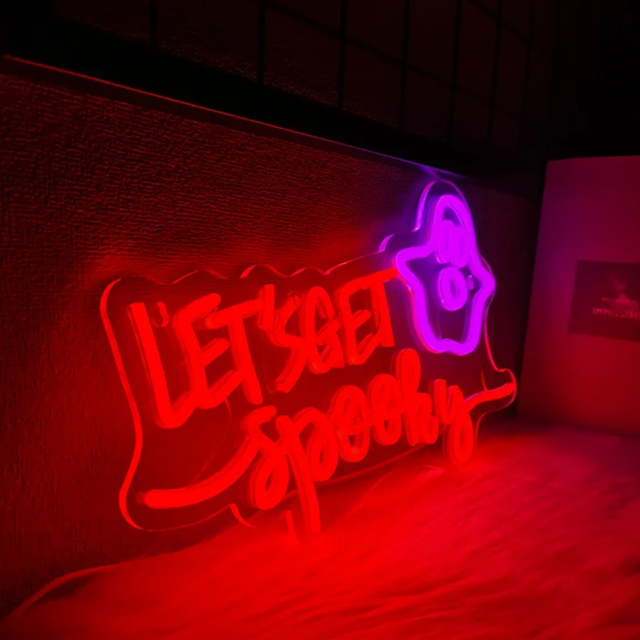لافتة مضيئة لغرفة الألعاب، ديكور غرفة النوم، بار البيرة، النادي، كهف الرجل، متجر الهدايا للمراهقين، دعونا نحصل على لافتة نيون مخيفة لديكور الحائط