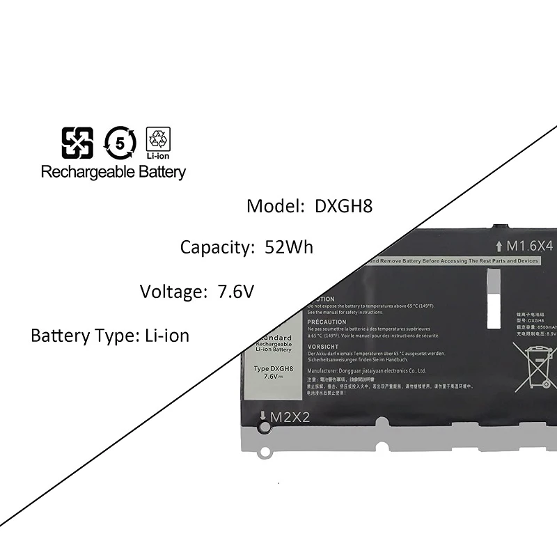 Remplacement de la batterie d'ordinateur portable DXGH8, 52Wh, Dell XPS 13 9370 9380 7390 2019 Inspiron 13 7000 7390 7391 2 en 1 5390 5391 14 7400