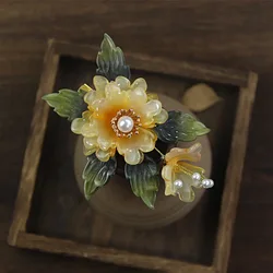1pc Floral Hairpin Chinese Hair Clip Pearl Tiaras Vintage Girls Hanfu Dress Hair Ornament Classic Barrettes Retro Hair Jewelry
