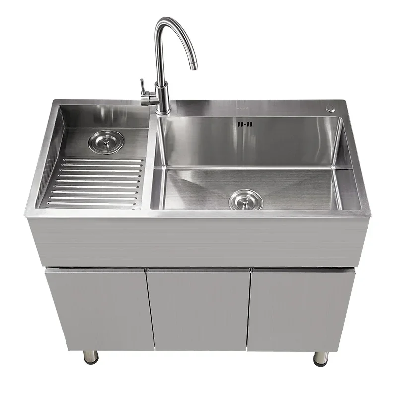 Stainless steel laundry sink sink cabinet with rubbing floor washbasin solid wood bathroom cabinet combination