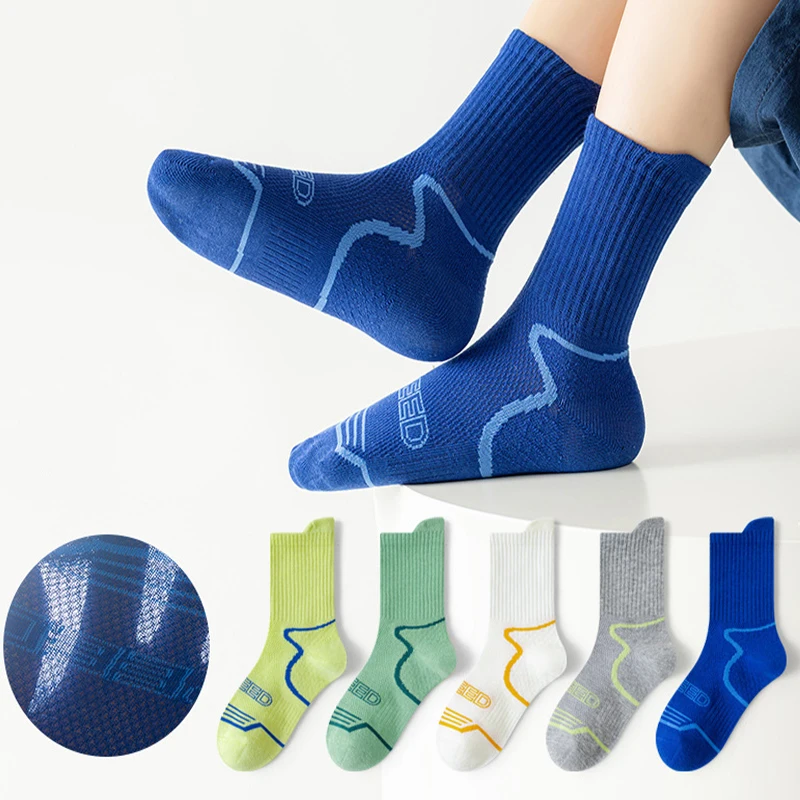 

5 Pairs Sport Children's Mid Tube Socks Summer Thin Breathable Kids Socks Student Running Sports Socks For Boys